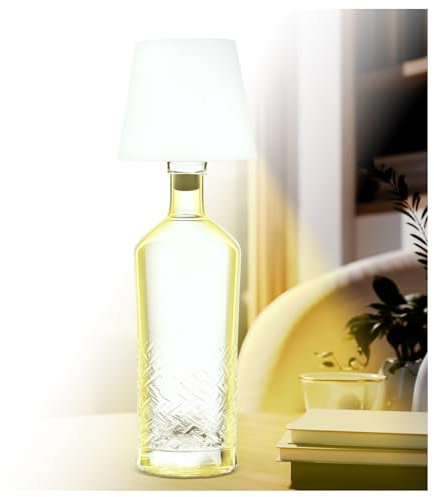 AddLiving LED Flaschenlampe | Akku-Lampe mit Touch-Funktion | Nachttischlampe dimmbar | Lampenschirm | 3 Lichtfarben | 56 LEDs | Wetterfest IP44 | Bottle Light | Inkl. 3 Flaschenaufsätze (Weiß)