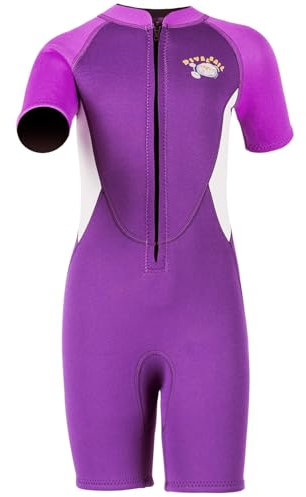 Muta corta in neoprene per bambini Shorty 2,5 mm, muta in neoprene, per ragazze, chiusura frontale calda, per nuoto, snorkeling, surf, immersioni, viola, taglia S