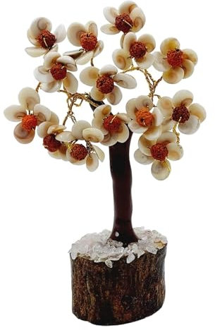 Swadeshi Desire Gomti Chakra Blume mit Rudraksha Perlen Baum Geld Baum Steine und Kristalle Pflanze für Glück Gesundheit Reichtum und Wohlstand Chakra Baum Weiß und Braun (84 Gomti Chakra)
