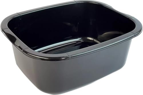 11 Ltr Plastic Washing Up Bowl Durable & Lightweight Dishwashing Basin for Kitchen Sink, Large Capacity, Easy-Grip Handles Ideal for Washing Dishes, Vegetables (Black)
