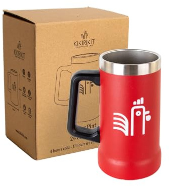 KIKIRIKIT 0.7L - Jarra Cerveza Acero Inoxidable - Mantiene la Cerveza Fría 4 horas - Vaso Termico Vintage - Libre de BPA - Regalos para hombres (Rojo)
