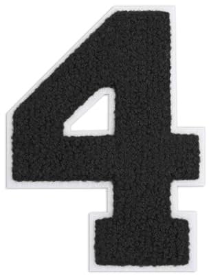 QianSiLi 4.5 Inch Chenille Iron On Patches for Clothing Embroidered Patch Iron On Numbers for Football Shirts Clothes Jacket Hoodie Varsity (Black,4)