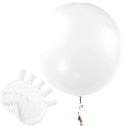 Ovanda XXL Weißer Luftballon, 5 x Durchmesser 60 cm Großer Latex Riesenballon für Hochzeit, Deko, Party Heliumgeeignet Weiße Große Luftballons für Geburtstag & Baby Shower