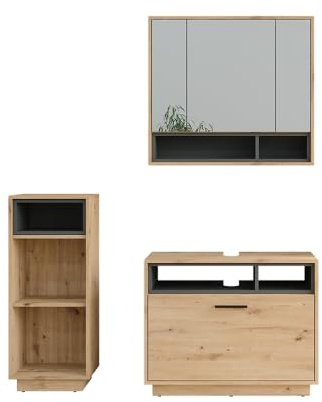 Vicco Badmöbel-Set Artisan Eiche/Anthrazit Beatrice, bestehend aus Bad Spiegelschrank, Waschbeckenunterschrank, Midischrank - Harmonische Kombination für EIN stimmiges Bild