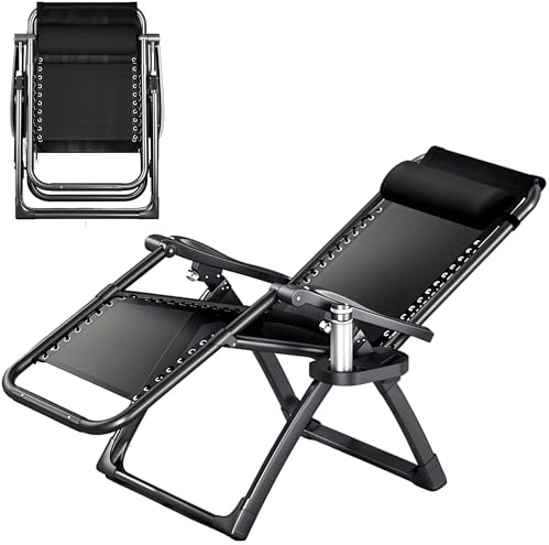 JupiterJX Gravity Chairs Heavy Duty Adjustable Lounge Chairs, Outdoor Portable Garden Recliner, Sun Folding Chair With Cup Holder And Headrest Pillow Sunloungers (1 Piece Black)