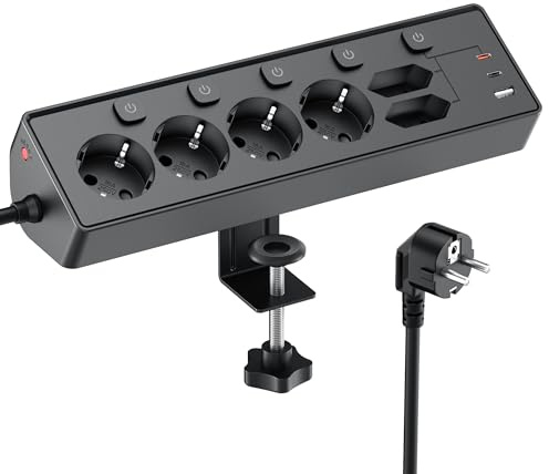 PD 30W Ciabatta Multipresa, 6 Prese di Corrente e 3 USB con Interruttore | 2M Ciabatta Elettrica with Protection, Multipresa Elettrica per Scrivania, Ufficio, Casa