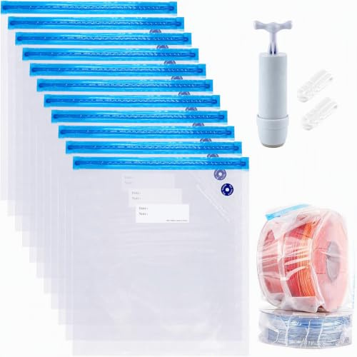 10 Stück 3D Drucker Filament Vakuumbeutel 30x34 cm mit Handpumpe & 2 Afdichtingsclips, Vakuum Kit Feuchtigkeitsdicht Luftdicht, Filament Aufbewahrung Kit
