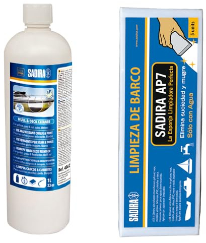 Sadira | Limpia Cascos y Cubiertas Limpiador para Barcos | Elimina Manchas Amarillas de óxido y Grises | Blanquea Gelcoat al Instante (Pack)