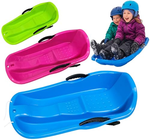 CampSup Kinderschlitten mit Handbremsen & Zugseil – Kunststoff, Rutschfester Sitz, leicht & kompakt – 84×39×25 cm – Blau – ab 3 Jahren