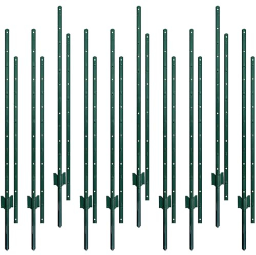 10pcs Fence Post, 5 Feet Sturdy Metal Garden Stakes for Wire Fence (Patchwork), Heavy Duty Fence Stakes Steel T Post for Holding Garden Wire Mesh Fence Lawn Yard, Green