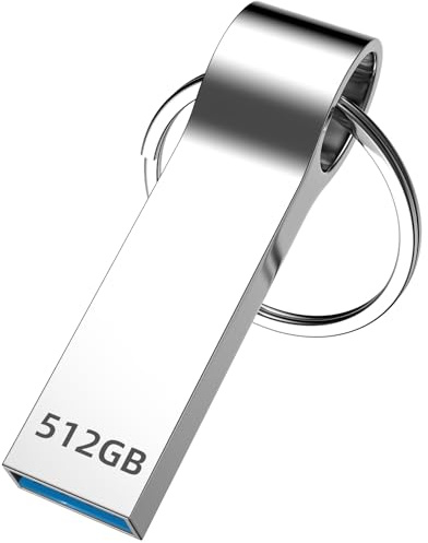 USB Stick 512GB, Kompakt und Tragbar Memory Stick, mit Schlüsselanhänger, USB-3.0-Speicherstick, Silber Metall USB-Flash-Laufwerk, Flash Drive für Desktops, Laptops, Lautsprecher