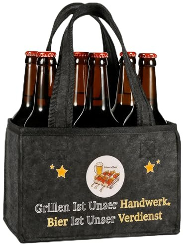 Senken Grill Geschenke für Männer, Männerhandtasche Bier aus Filz, Flaschenträger 6 Flaschen, Camping Grill Zubehör, Personalisiert Grillzubehör Männer Geschenk für Papa, Opa, Freund