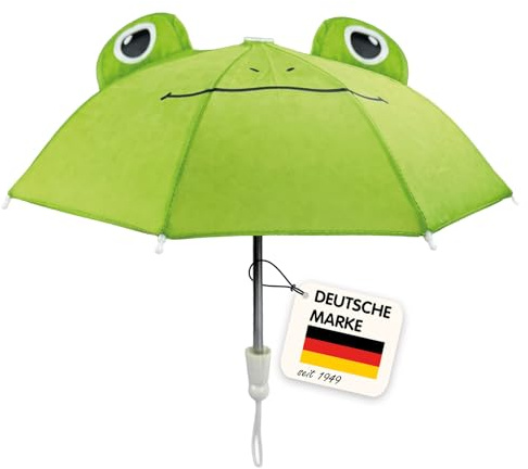 Heless 682 Puppen-Regenschirm Froschi Carlo in Grün, im niedlichen Frosch-Design mit Öhrchen, ca. 32 x 16 cm