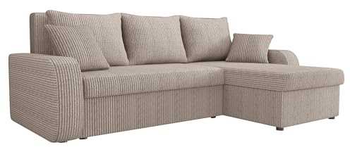 Mirjan24 Ecksofa Kristofer Cord, Design Eckcouch, Couch mit Schlaffunktion, Zwei Bettkasten, Wohnlandschaft, Bettfunktion L-Form Sofa, Ottomane universell (Poso 03)