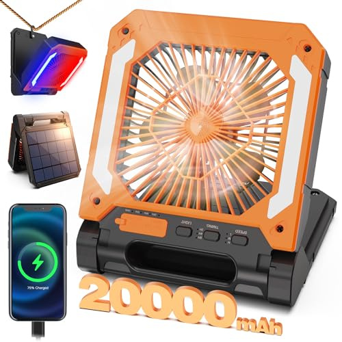 Lmozim Ventilatore solare portatile da 10000 mAh, 5 fogli, silenzioso, vano cuscino profumato per oli essenziali, pannello solare, banca di alimentazione LED, timer SOS, ventilatore