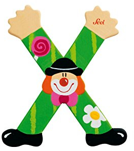 SEVI TRUBS 81760 Holzbuchstabe X Clown ca. 10 cm, Türbuchstaben für Kinderzimmer, ABC Lernspielzeug aus Holz, pädagogisches Spielzeug für Kinder ab 3 Jahren, Buchstabe Clowns Sortiert, Grün