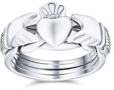 Irische keltische Dreifaltigkeit Hände Krone Herz BFF Freundschaft ineinandergreifende Claddagh Puzzle Ring für Teenager für Frauen .925 Sterling Silber
