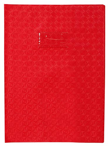 Clairefontaine 72213C - Heftumschlag / Heftschoner / Hefthülle Calligraphe mit Feinkörnung und Diamantmotiven, DIN A4 21x29,7 cm, Etikettenhalter, aus PVC blickdicht und strapazierfähig, Rot, 1 Stück