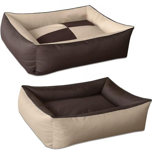 BedDog 2in1 Hundebett MAX Quattro, großes Hundekörbchen aus Cordura, waschbares Hundebett mit Rand, Hundesofa für drinnen, draußen, XXXL, Melange, beige-braun