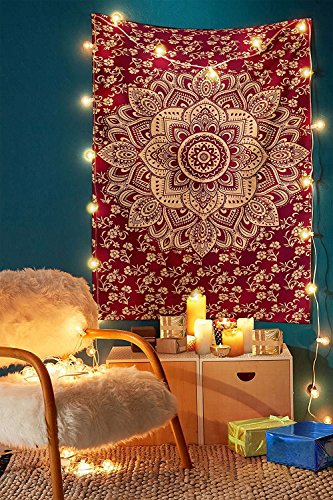 Traditional Jaipur Twin Golden Ombre Wandteppich, Lotus Mandala indischen Wandbehang Hippie, Schlafsaal, Raum Dekorationen Boho Betten, Gypsy Picknick Werfen, Bohemian Strand Decke