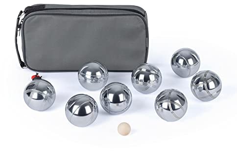Hillington 8 Piece Chrome Plated Steel Boules Set in Nylon Zip Carry Case Traditional French Engraved Pétanque Bowls Fun Rust Proof Garden Game Set For All Ages and Skills