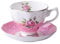Gift Set Vintage Fine Bone China Tea Cup Spoon and Saucer Set Gold Trim Fine Dining and Table Décor (Wave Rose Pink)