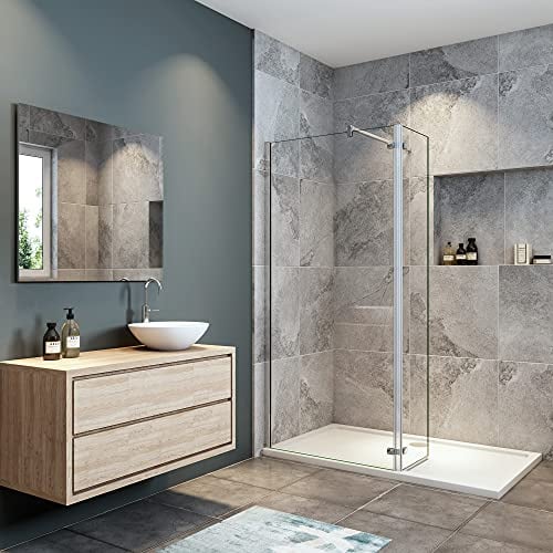 OCEAN ITALY Parete Fissa Alta 200cm Doccia Walk In 140cm(100+40) più paretina girevole da 40cm in Vetro Temperato Trasparente Anticalcare 8 mm Con Barra Stabilizzatrice di 90 cm