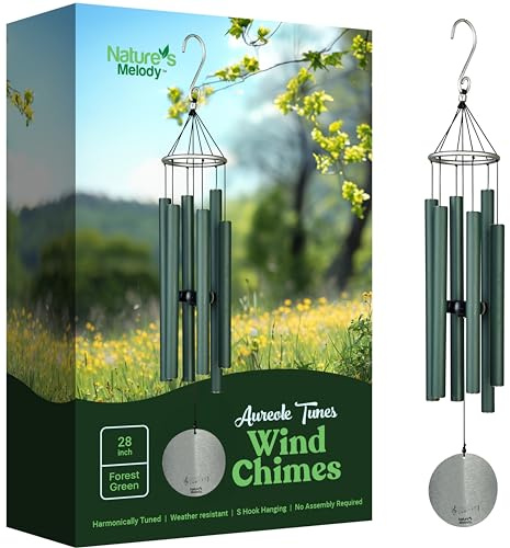 Nature’s Melody Aureole Tunes Wind Chimes – Outdoor Windchime with 6 Tubes Tuned to B Pentatonic Scale, 100% Rustproof Aluminum, Powder Finish & S Hook Hanger for Sympathy, Memorial Gift or Zen Garden