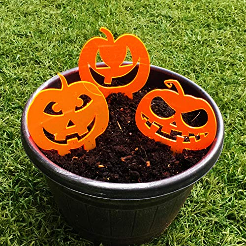Sun Catcher Garden Decor 3er Set Sonnenfänger Gartenstecker Halloween Kürbisse, 10cm hohe Grusel Dekoration für Garten, Balkon oder Terrasse, Farbe:Fluorescent Orange
