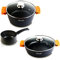 WECOOK EcoChef Batteria per cucina a induzione, 3 pezzi, in alluminio pressofuso antiaderente QuanTanium + pietra senza PFOA, set pentole coperchi in vetro, manici in silicone, spessore 5 mm,