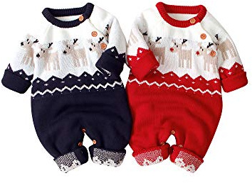 Geagodelia Carino Maglioni Cappotto da Neonati Unisex Manica Lunga Pagliaccetti Lavorati a Maglia Tuta Renna Abiti Complessivi 0-18 Mesi da Bambini (Rosso Tuta, 0-3 Mesi)