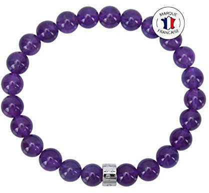 Attraction Zen Armband Präsenz - Brasilianisches Amethyst -Zertifizierte Natursteine - AZ-Edelstahlperle - Verlängerbares Armband - Handgefertigt