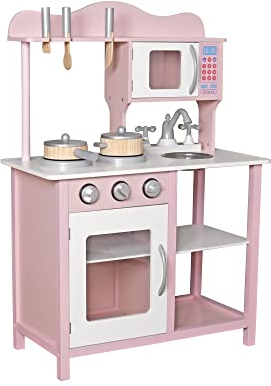 HYGRAD® Kids Wooden Play Kitchen Cooker Role Play Childrens Pretend Toys + Utensil UK (Pink)