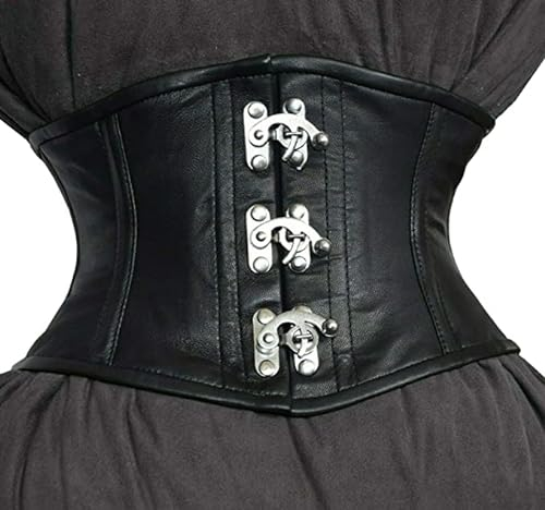 iiffii Korsett für Damen Taillenformer Strong Corset Weiche Verschlussleisten aus Edelstahl-Waist Trainer Aus Lammnappaleder (Schwarz, 40)