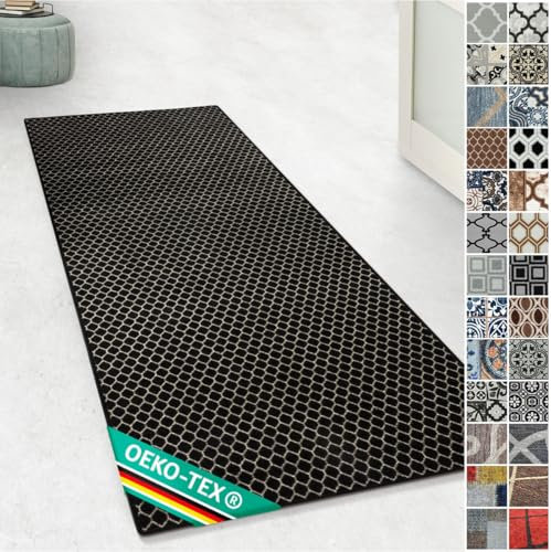 Floordirekt Teppichläufer mit Muster - maßgefertigter Feinschlingen Teppich Läufer für Küche, Flur & Wohnraum - Ornament Vintage Orient Gitter (80 x 350 cm, Dundalk)