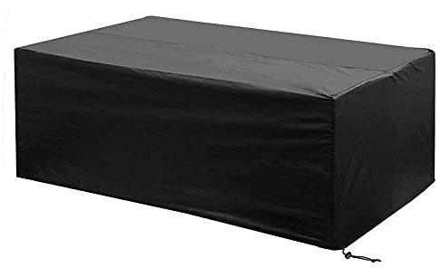 EMSMIL Gartentisch Abdeckung 200x160x70cm Viereckig Wasserdicht Staubdicht Schutzhülle Loungemöbel Oxford Gewebe Abdeckplane Gartenmöbel für Balkonmöbel Stühle Sofa Abdeckhaube Möbelsets Schwarz