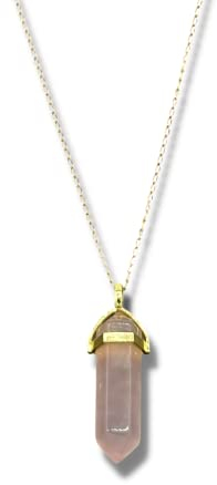 LAVISA Obelisk Halskette Gold - Luxuriöse Edelsteinkette, Anhänger, Halskette, intensive Farben, Rosenquarz, Amethyst, Kette - 55 + 5 cm (Rosenquarz)