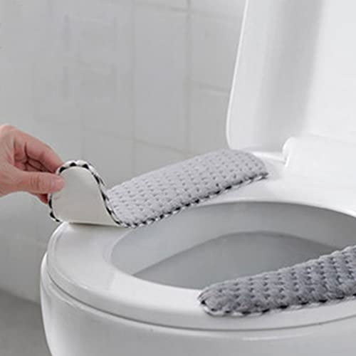 Hilai Bathroom Warmer Toilet Seat Cover Pads,Thick Warm Self Adhesive Toilet Seat Cushion for Winter Portable Washable and Reusable cushion Lid Covers 1pair Grey