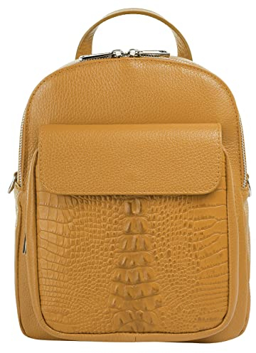 Cluty Rucksack Echt Leder Damen | Made in Italy, Smartphonefach, Handtasche, Umhängetasche, Citybag, Krokoprägung | 021329
