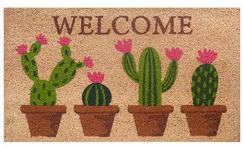 Baroni Home Zerbino Ingresso Casa in Cocco Dipinto a Mano 70x40 cm Facile da Pulire e Super Resistente, (Cactus Scritta Welcome)
