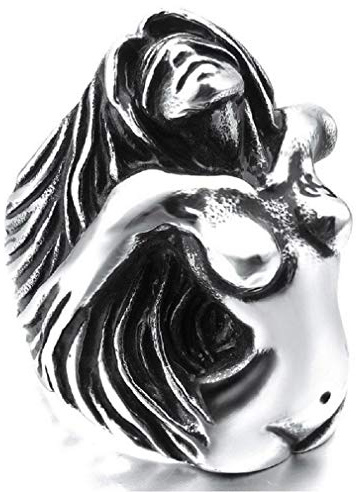Göttin Ring für Männer, Mased Göttin Ring, Griechische Göttin Schädel Kopf Ring, Vintage Göttin Totem Amulett Ring, Hip Hop Ring, Punk Rock Schädel Schmuck Geschenk (20.6)