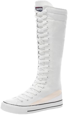 Jamron Donna Moda Tacco a Zeppa Tela Stivali al Ginocchio Bianco 911-1AB EU37