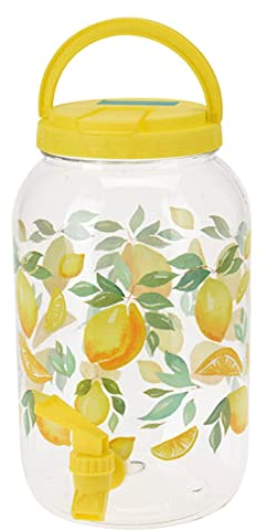 Beverage Drinks Dispenser with Tap 3.75L Plastic Mason Jar Beverage Dispenser Cocktail Punch Water Dispenser for Parties Outdoor Picnic Summer BBQ Home (Lemon) (170484340)