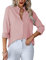 Homlan - Camicia da Donna con Scollo a V, a Maniche Lunghe, Elegante e Casual, con Bottoni, in Tinta Unita e con Tasca sul Petto, Colore: Rosa., M