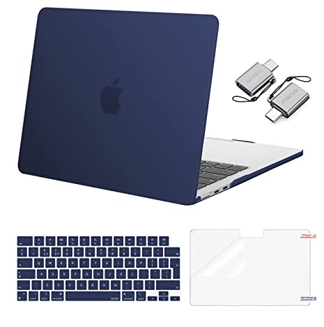 MOSISO Funda Compatible con MacBook Air 13 Pulgadas M4 M3 M2 2025 2024 2022 A3240 A3113 A2681, Carcasa para Macbook Air 13,6&Teclado Tapa&Pantalla Protector&Adaptador Tipo C,Azul Marino