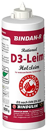 BINDAN-R 1000 ml Holzleim-D3 ist ein schadstofffreier, hochwertiger Kunstharzleim für wasserfeste Verleimungen u. Leimspachtel von E-Com24 (Bindan R)