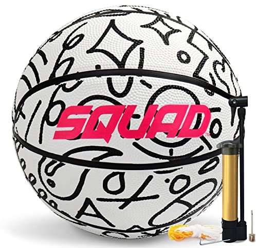 SQUAD Graffiti Basketball Größe 7 - Indoor Outdoor Verwenden, Gummi Straße Basketbälle, Erwachsene Training Basketbälle (Weiß)