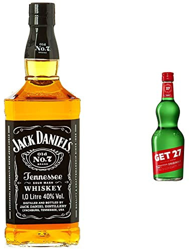 Jack Daniel's Tennessee Whiskey 1L & GET 27 Liqueur de Menthe Poivrée, Cocktail Digestif Liqueur de Menthe Fraîche, 17,9% Vol, 70cL / 700mL