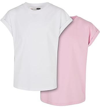 Urban Classics Mädchen T-Shirt Girls Organic Extended Shoulder Tee 2-Pack White/girlypink 122/128