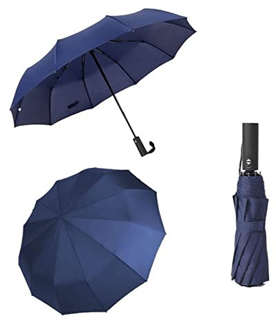 Starker windbeständiger 3-fach zusammenklappbarer automatischer Regenschirm for Männer, Sonnenschirm, Frauen, Regen, 12 Rippen, große Regenschirme, Werbegeschenk, tragbar, Paraguas ( Color : Blue )